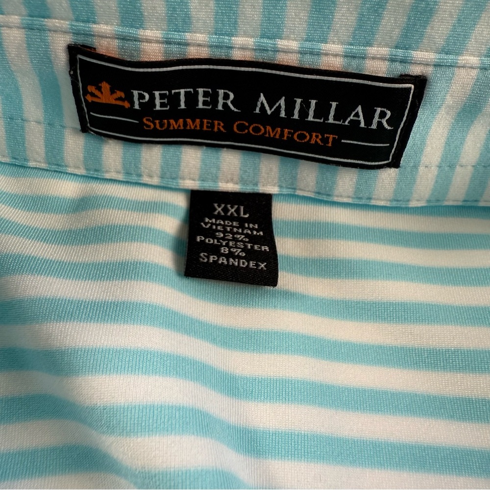 Peter Millar Summer Comfort Blue Striped Performance Polo Shirt Men's XXL EUC - Picture 4 of 10